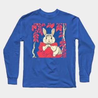 White American Fuzzy Lop Rabbit in Red Autumn Season Rabbit Dad Fathers Day Long Sleeve T-Shirt